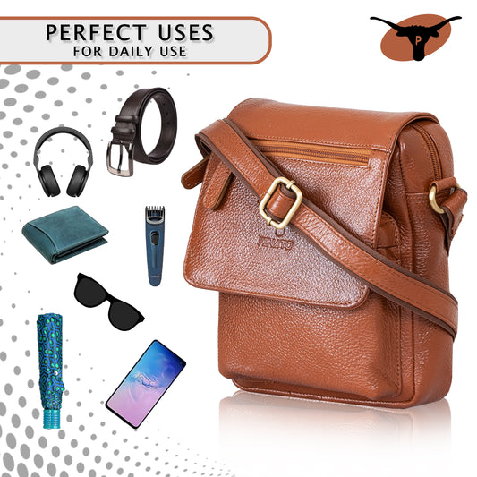 Pinato Genuine Leather Messenger Bag Tan Brown for Women & Men