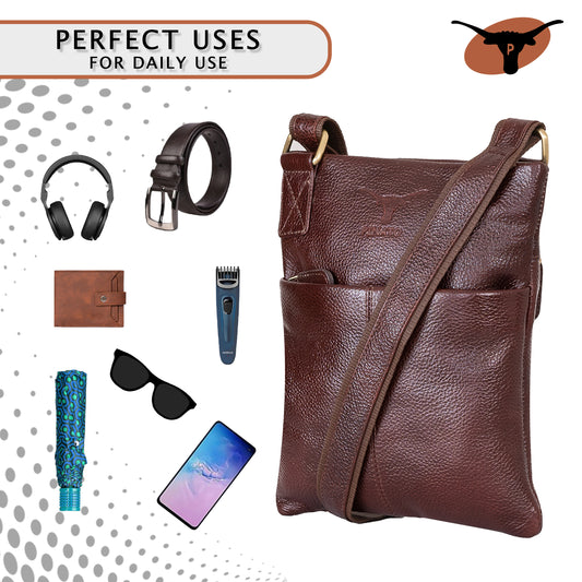 Pinato Genuine Leather Messenger Bag Dark Chocolate for Women & Men
