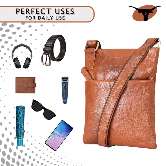 Pinato Genuine Leather Messenger Bag Tan Brown for Women & Men