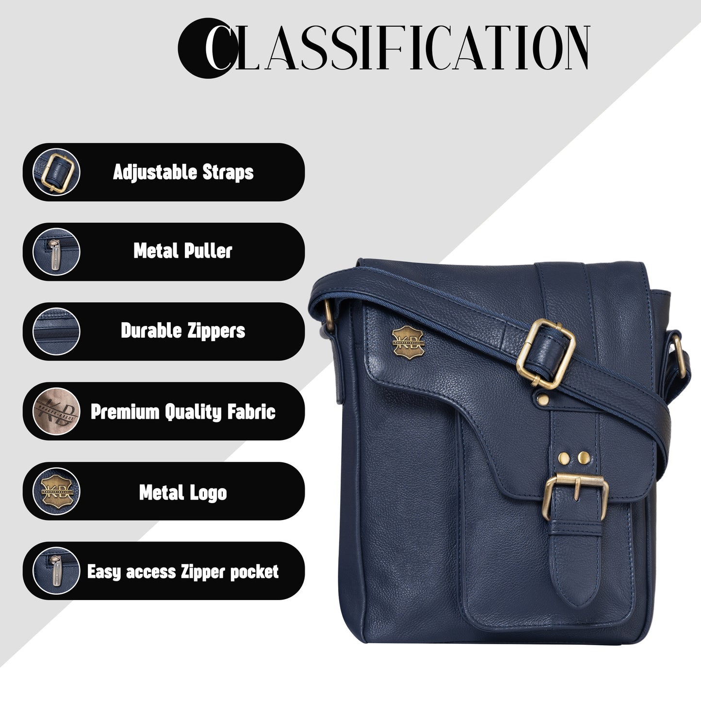Kuger-Brent Prescott Navy Genuine Leather Unisex Sling Bag