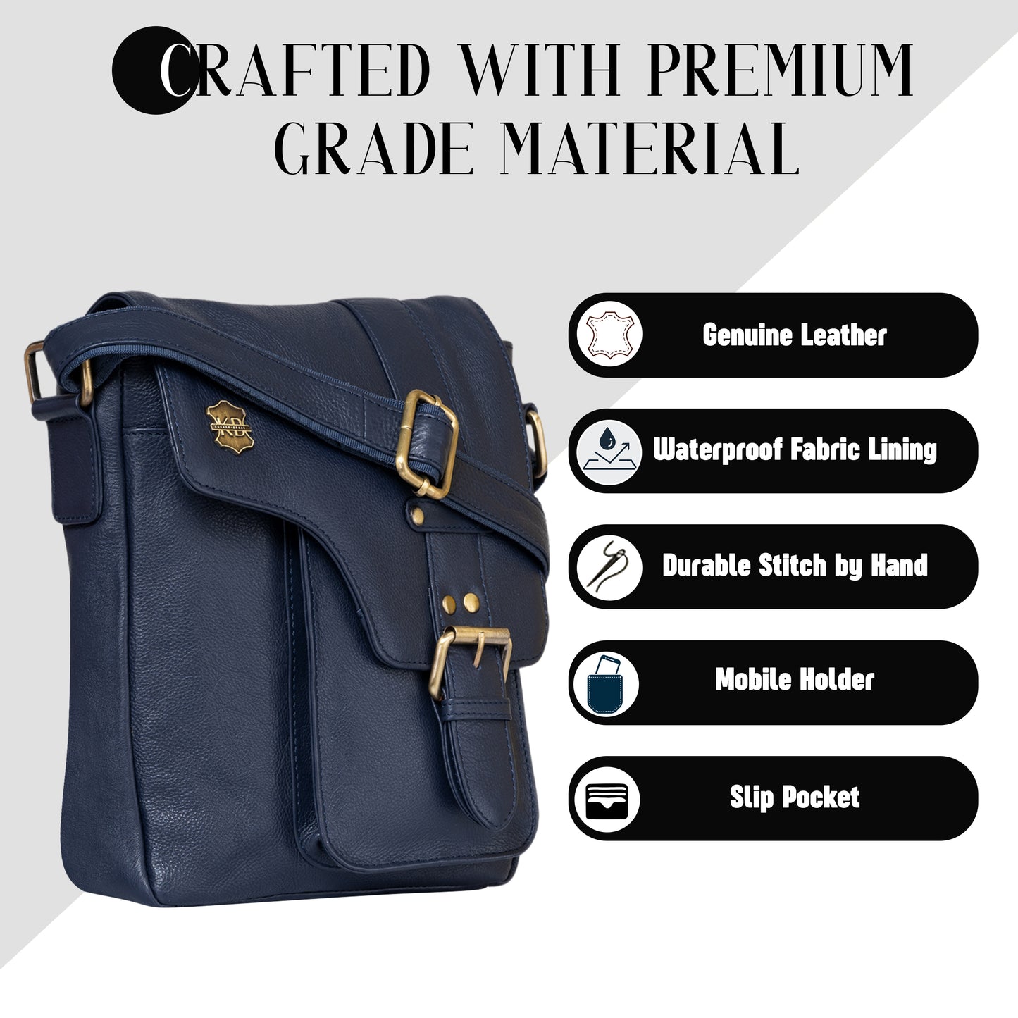 Kuger-Brent Prescott Navy Genuine Leather Unisex Sling Bag