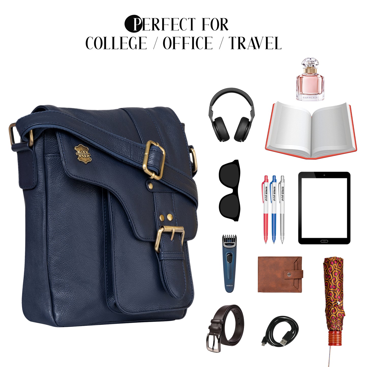 Kuger-Brent Prescott Navy Genuine Leather Unisex Sling Bag