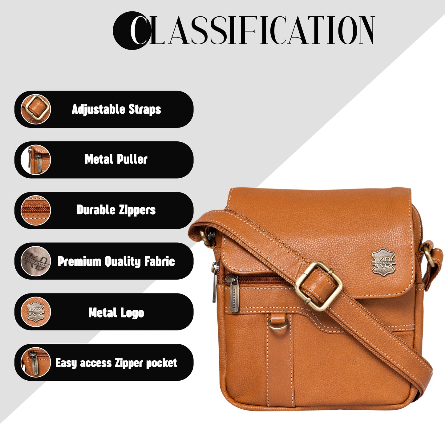 Kuger-Brent Aspen Cognac Genuine Leather Unisex Sling Bag