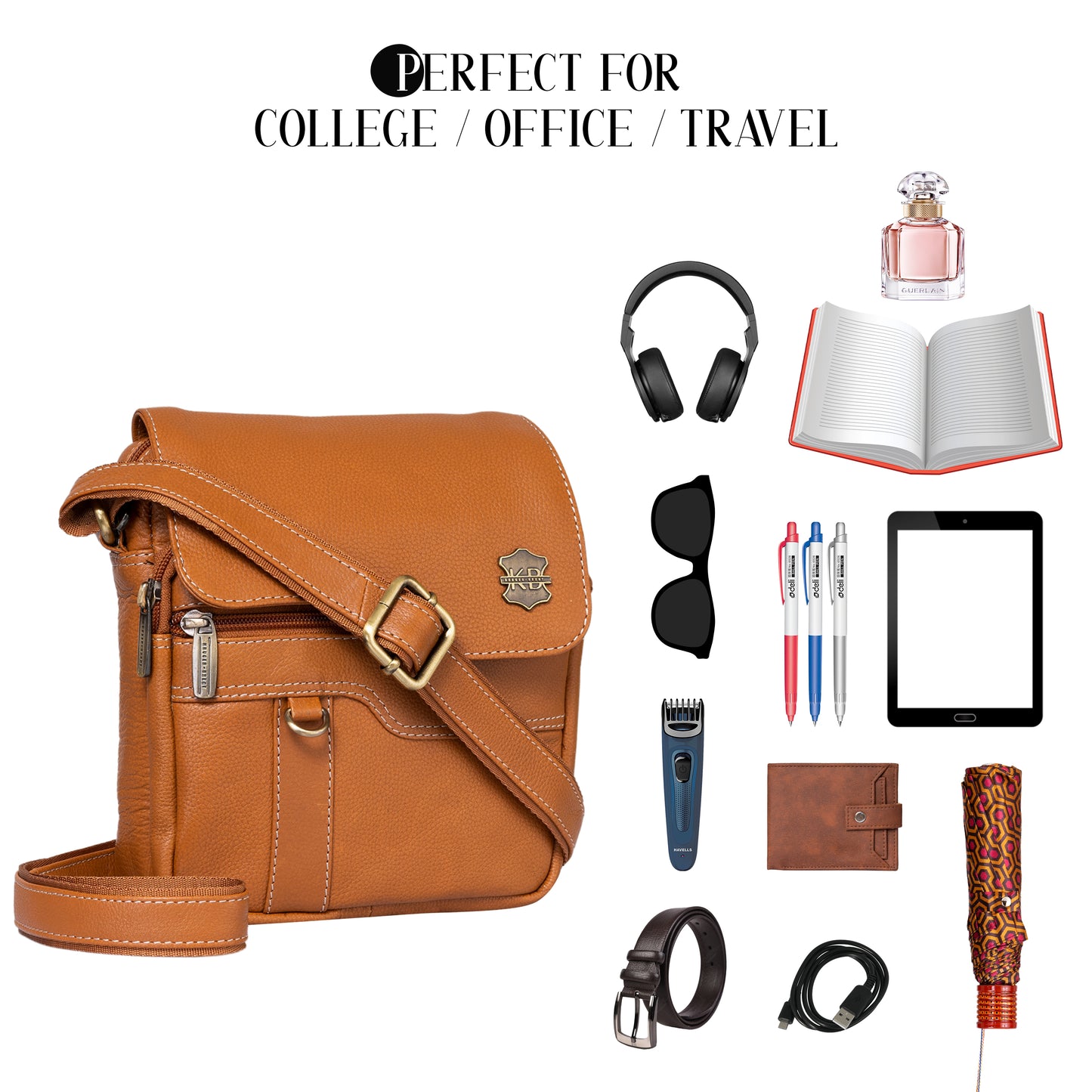 Kuger-Brent Aspen Cognac Genuine Leather Unisex Sling Bag