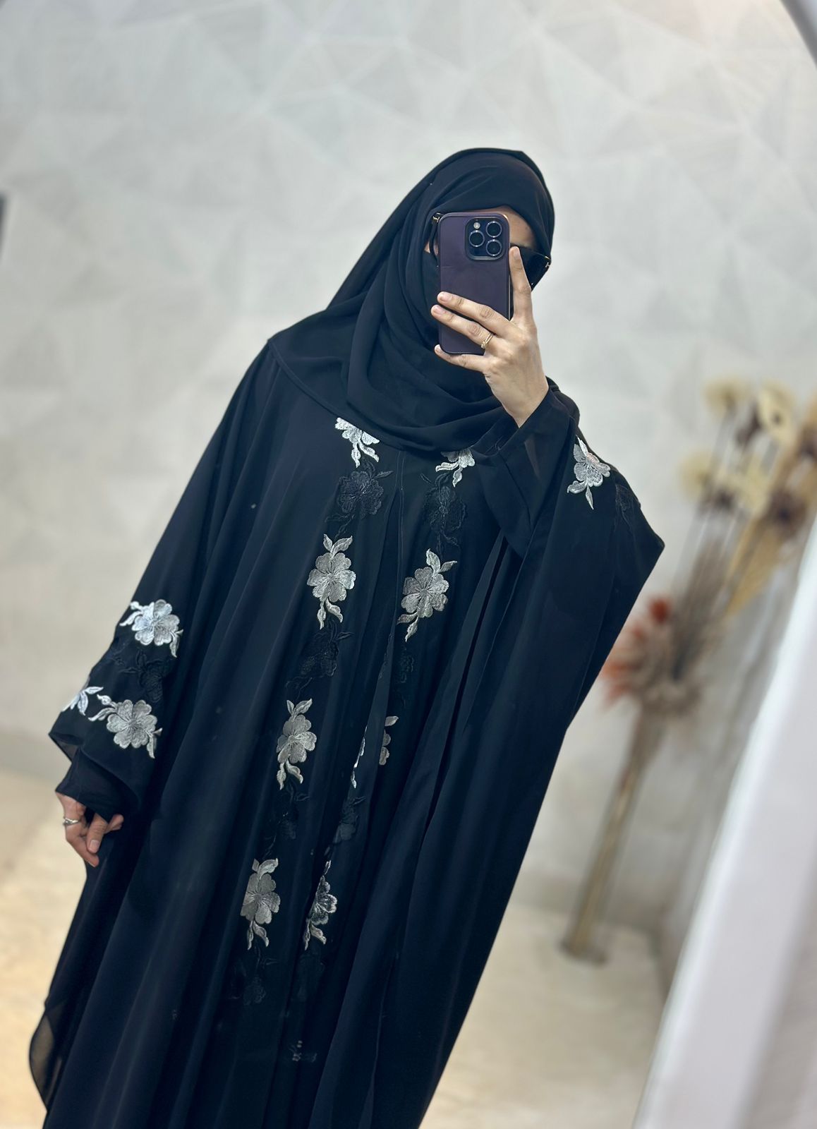 Indonesian Heavy Diamond Chiffon Black Abaya Burqa Floral Elegance and Dubai Style