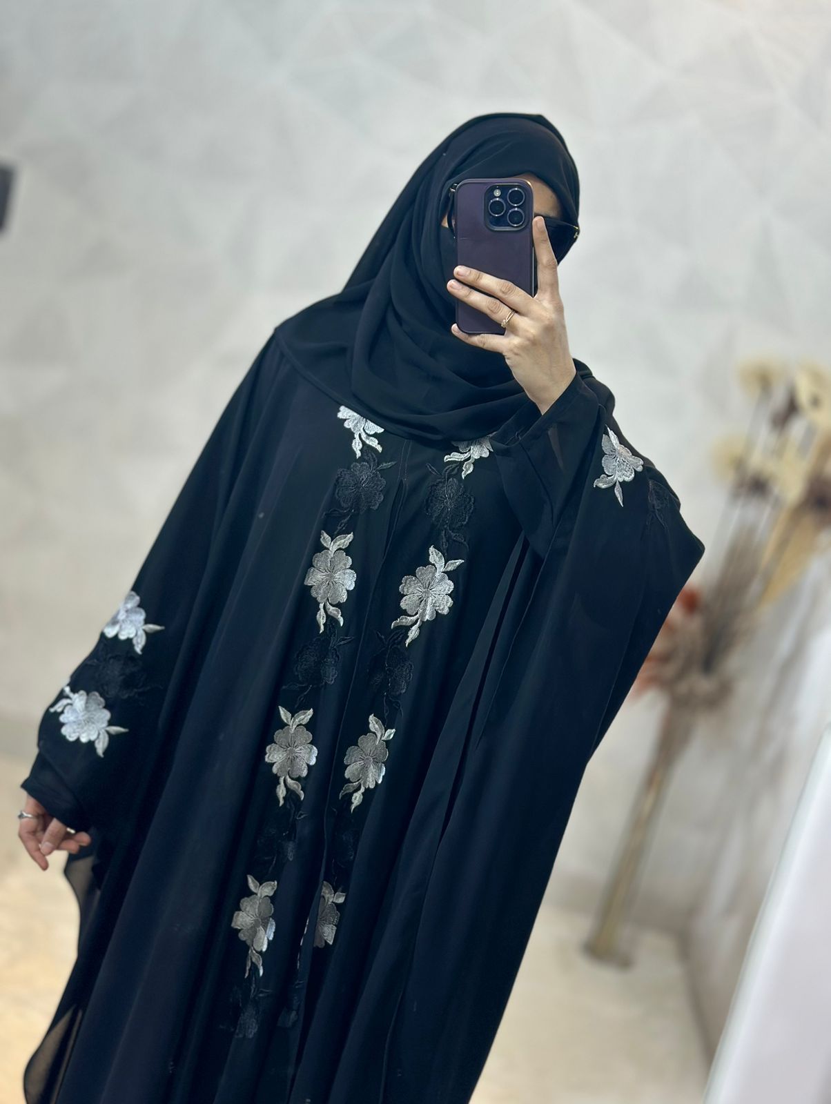Indonesian Heavy Diamond Chiffon Black Abaya Burqa Floral Elegance and Dubai Style