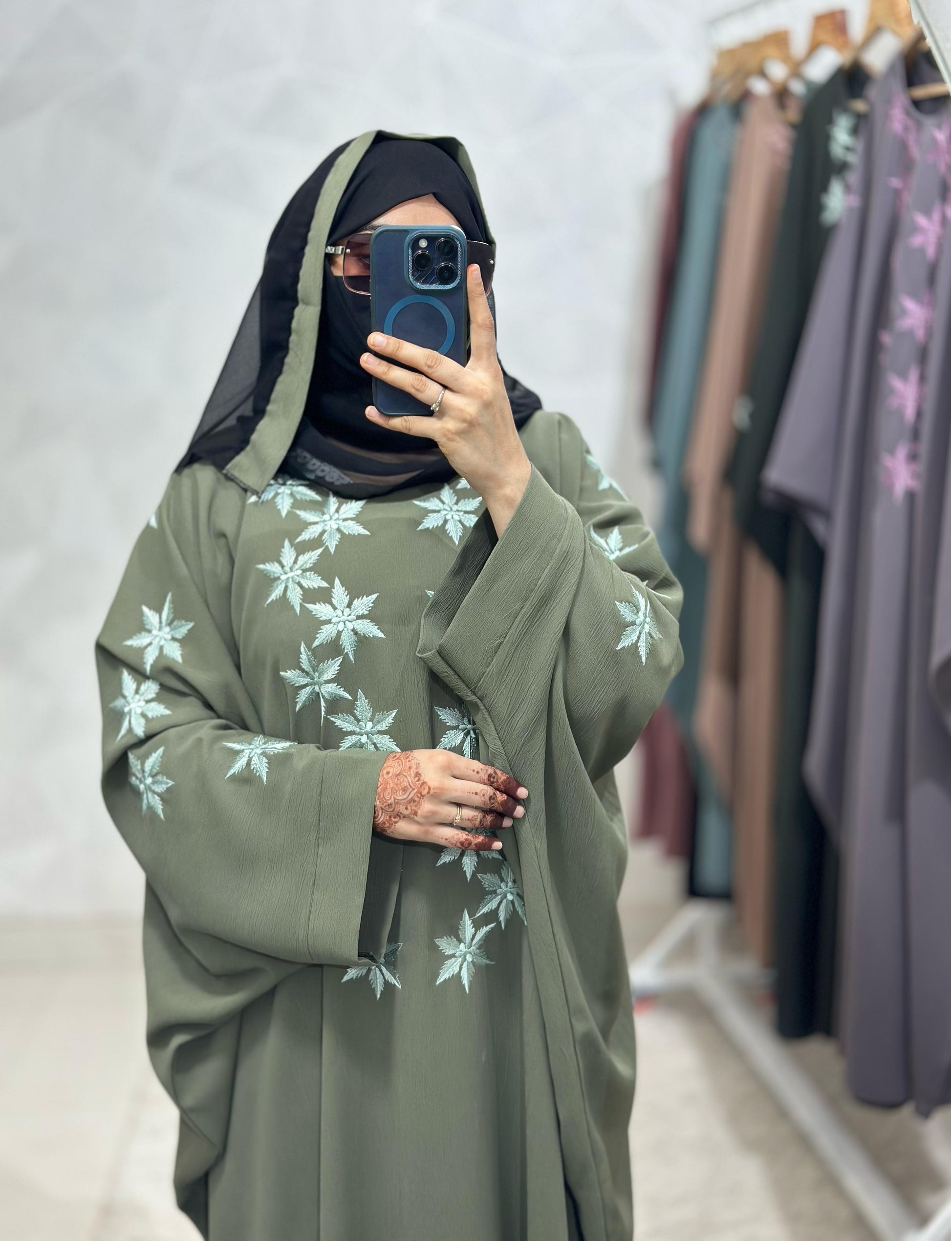 Butterfly Embroidered Kaftan Abaya Set - Cye Crush Fabric, Dubai Style