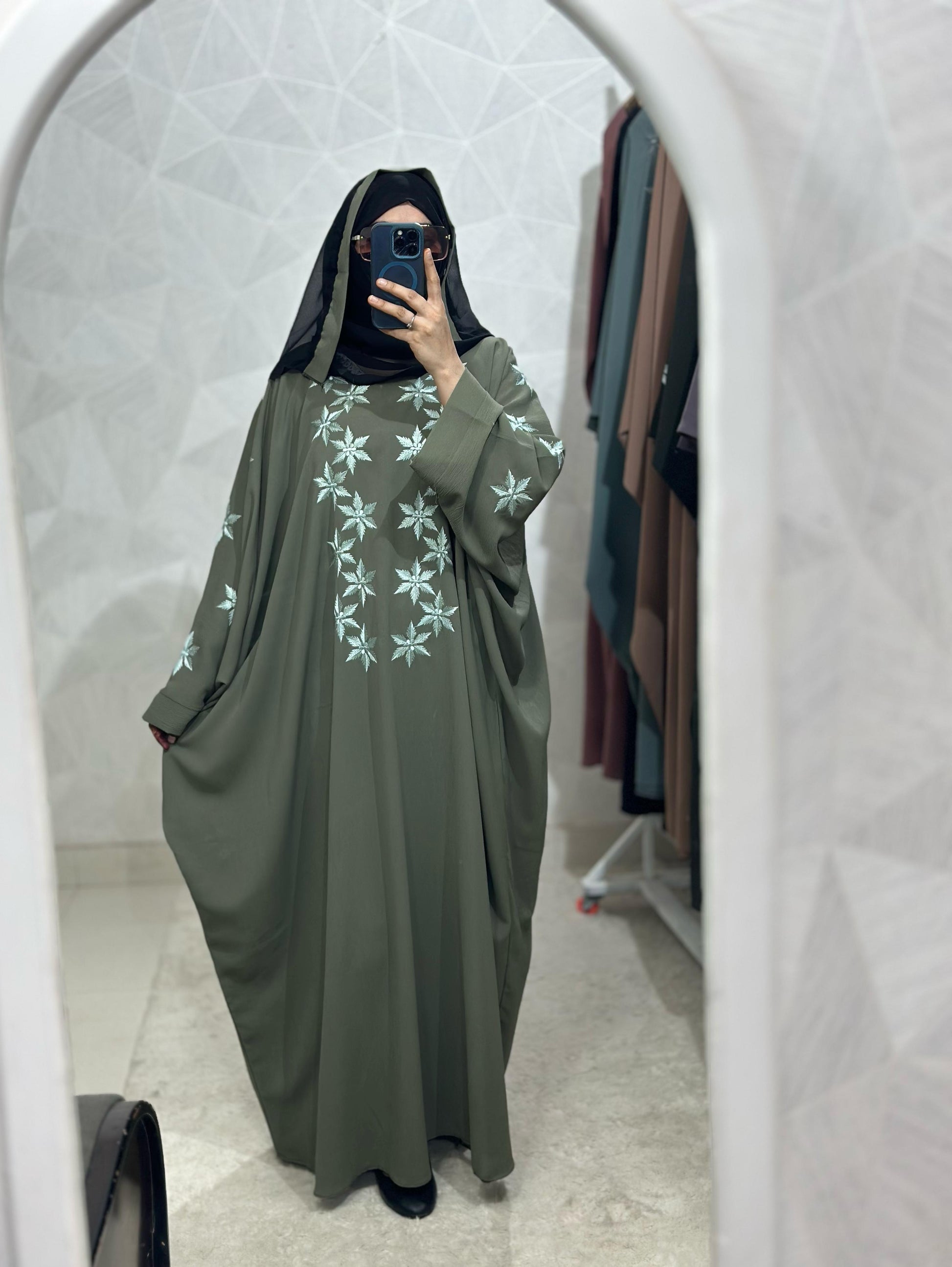 Butterfly Embroidered Kaftan Abaya Set - Cye Crush Fabric, Dubai Style