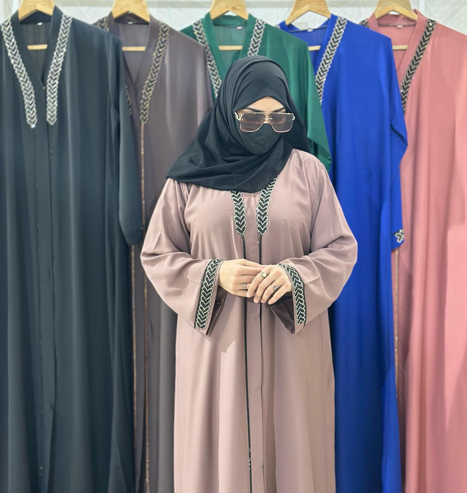 Dubai Lace Abaya – Front Open | Cherry Fabric Perfection With Stall