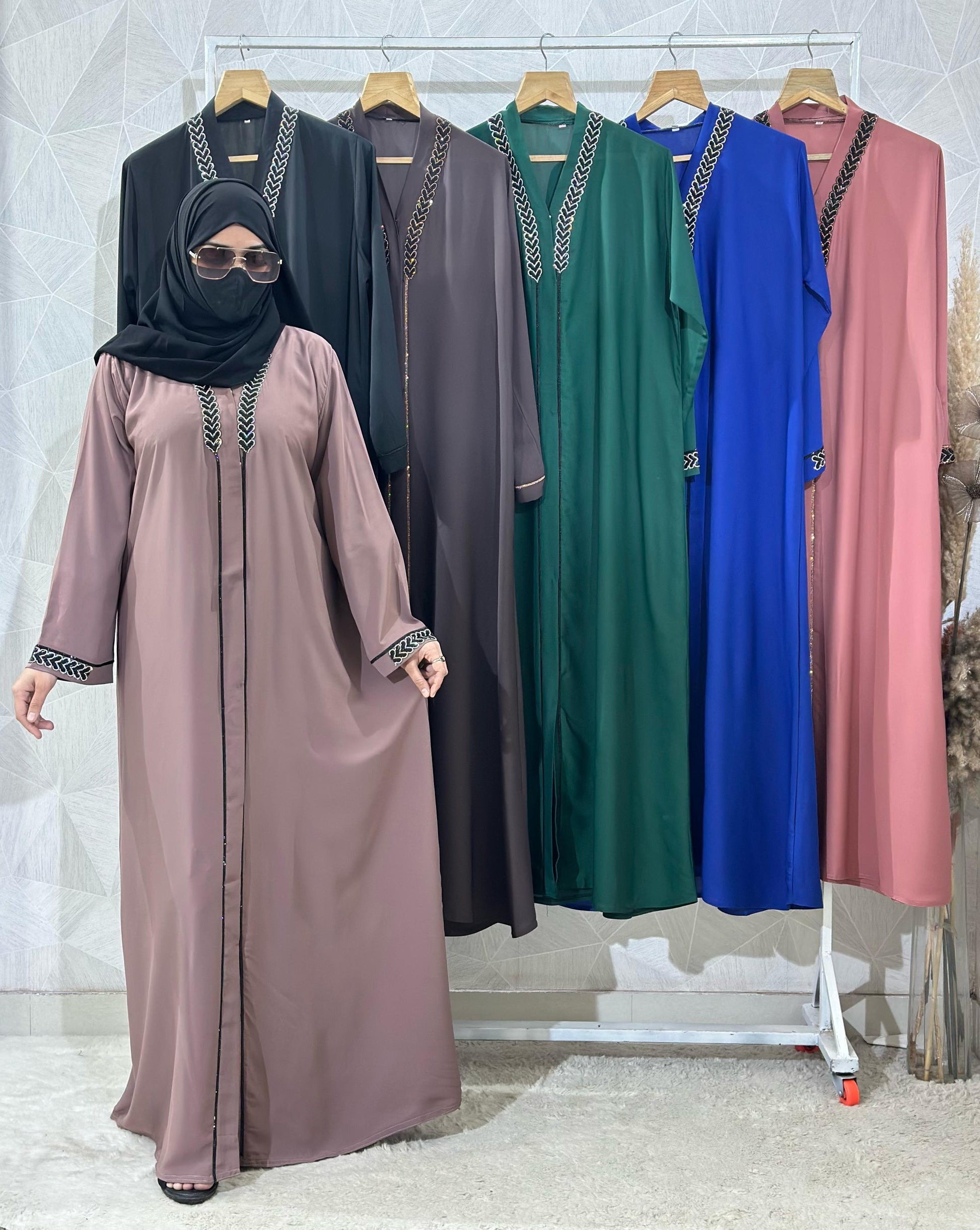 Dubai Lace Abaya – Front Open | Cherry Fabric Perfection With Stall