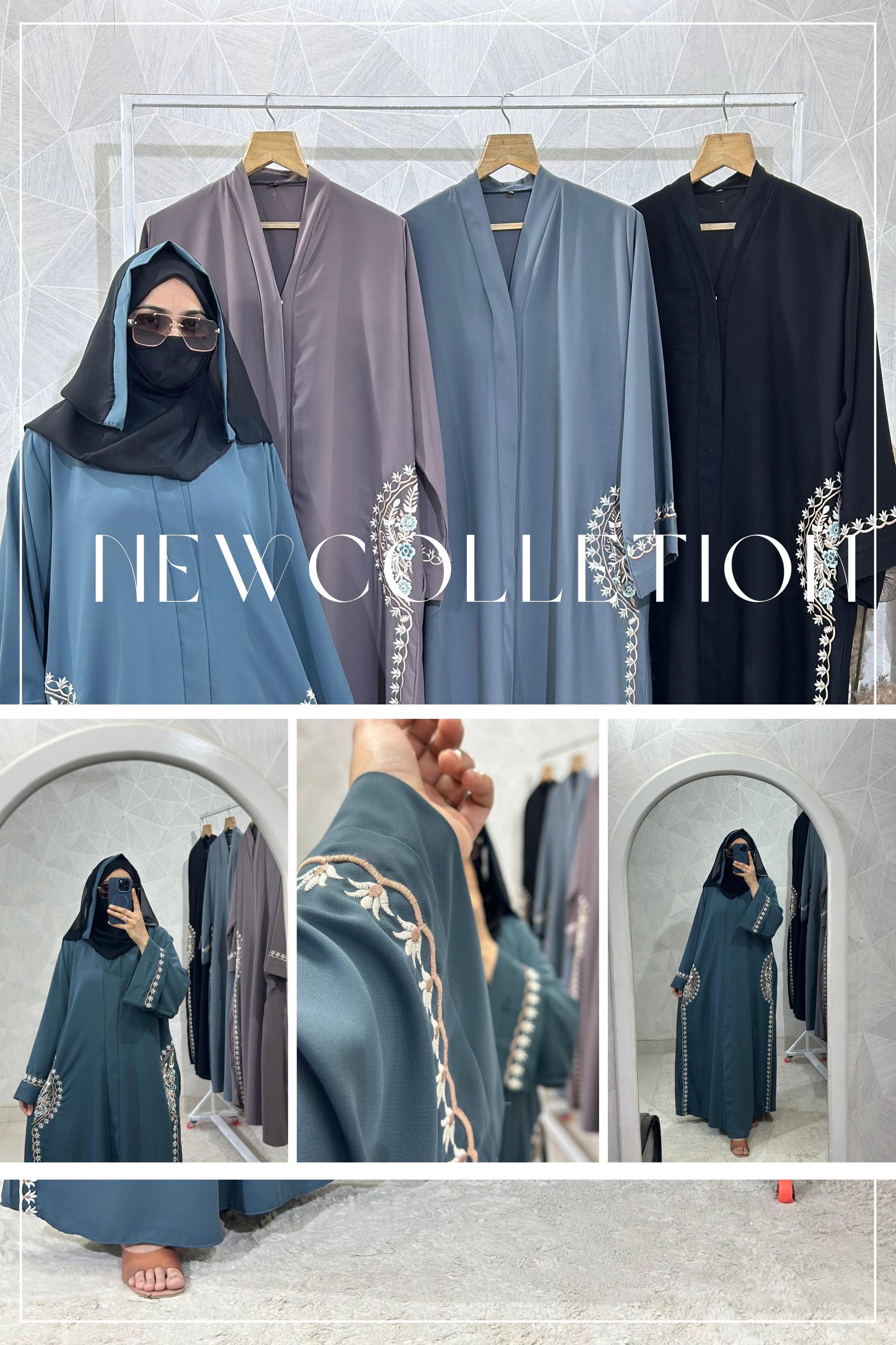 Floral Embroidered Front-Open Abaya Burkha - Parada Fabric & Dubai Style