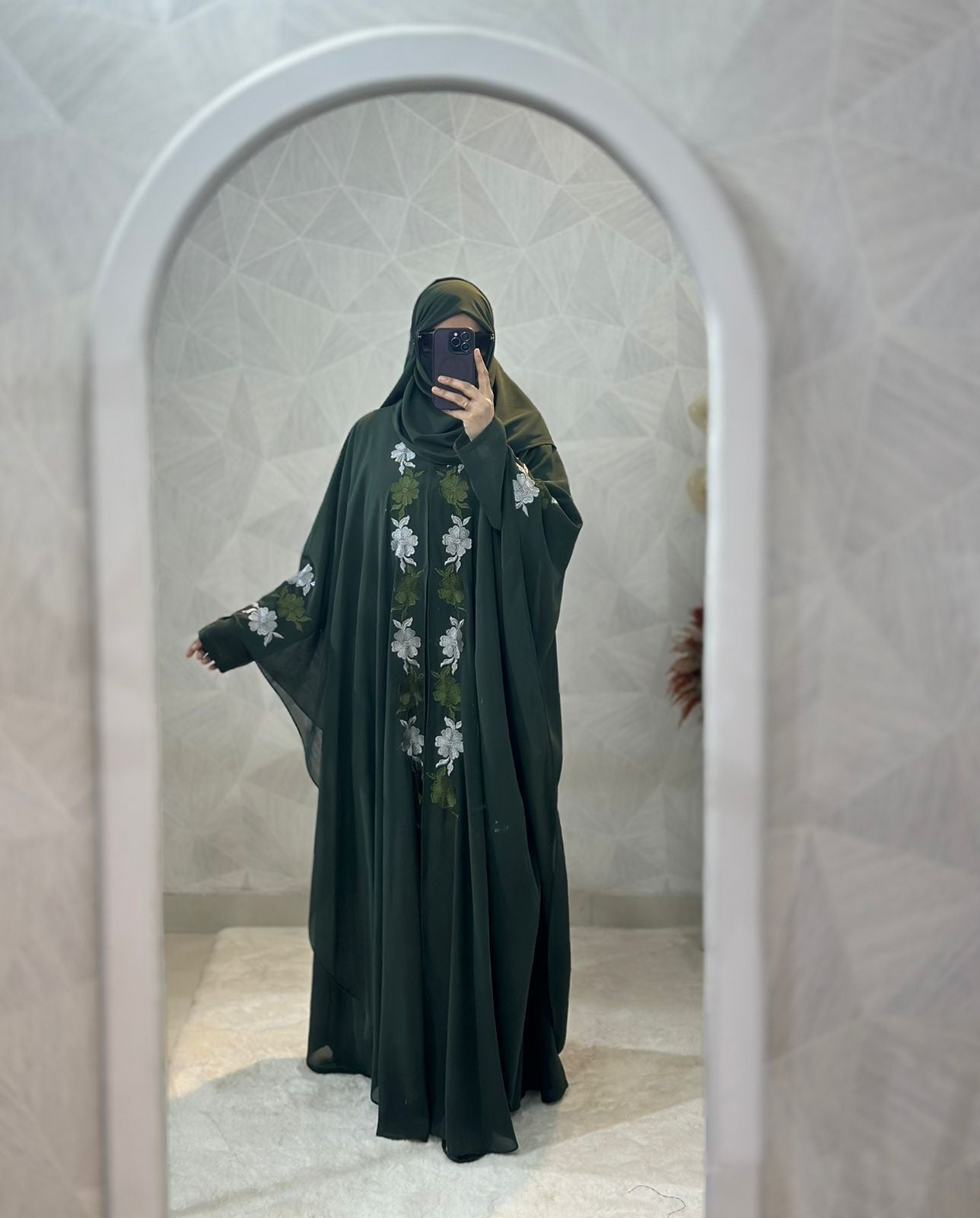 Green Abaya Kaftan - Indonesian Diamond Chiffon, Floral Elegance & Dubai Style