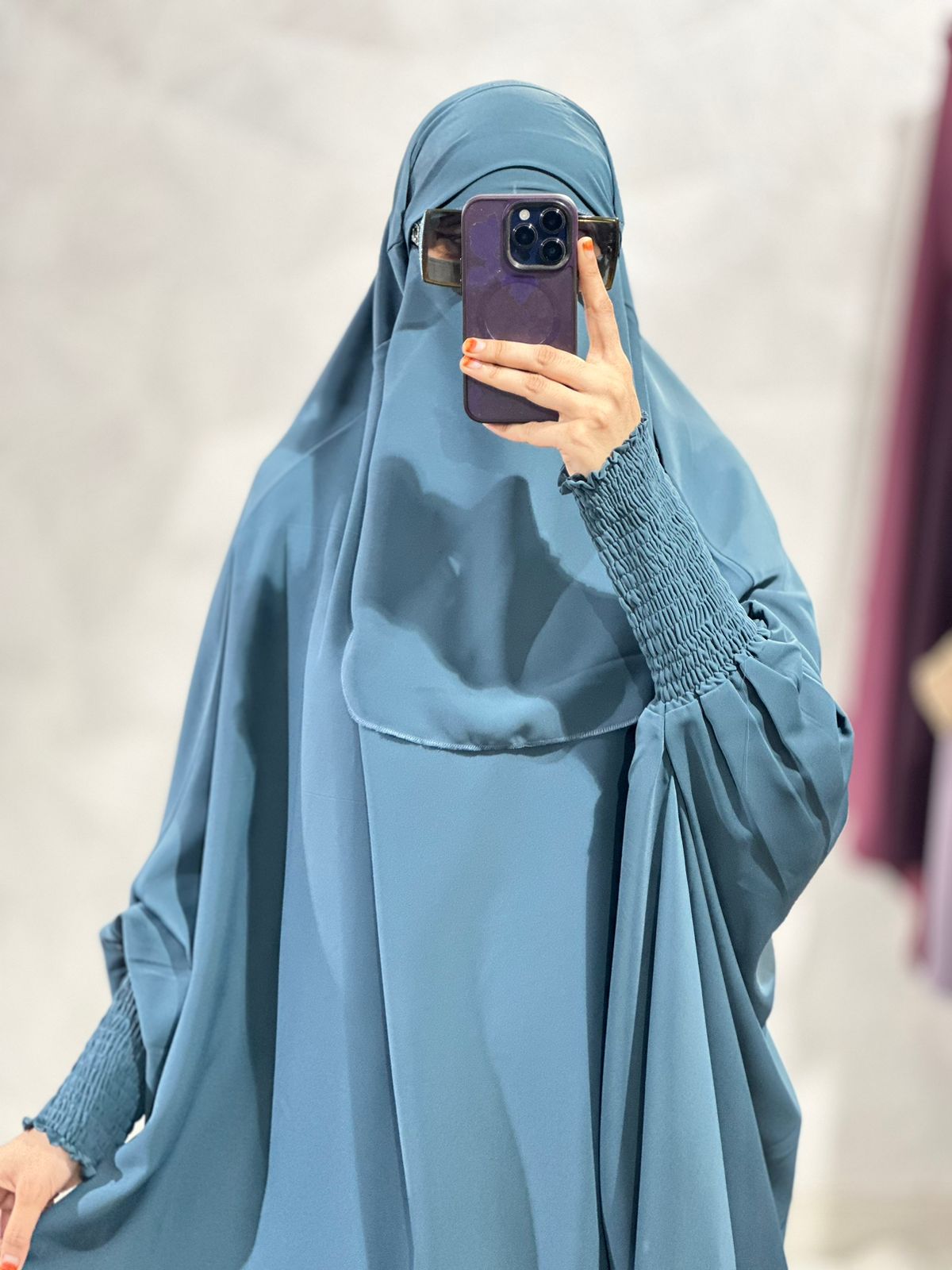 Teal Blue 3-Piece Jilbab Set ( skirt, nose piece & Jilbab ) – Premium Parada Fabric