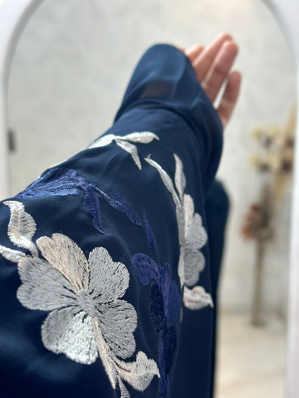Indonesian Heavy Diamond Chiffon Navy Abaya Burqa Floral Elegance and Dubai Style