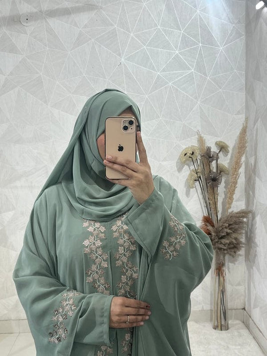 Sage Geen Abaya Kaftan Burqa - Indonesian Diamond Chiffon, Floral & Dubai Style