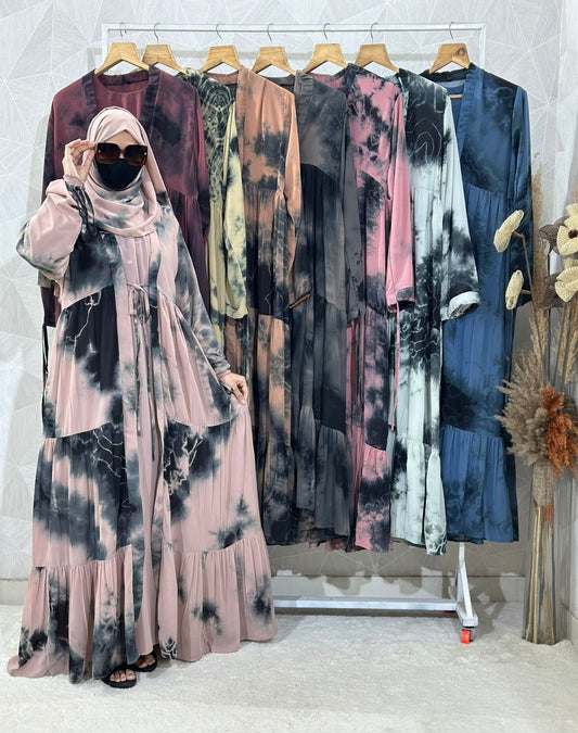 Two Piece Double Layer Beautiful Three frill Shrug Abaya Elastic Sleeves