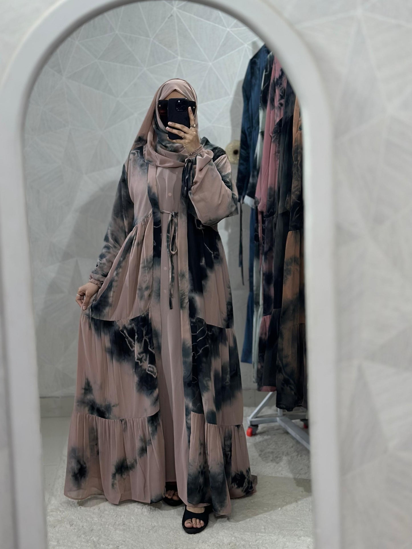 Two Piece Double Layer Beautiful Three frill Shrug Abaya Elastic Sleeves