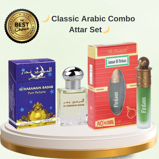 Arabic combo attar set - al haramain badar & jannatul firdaus attar.