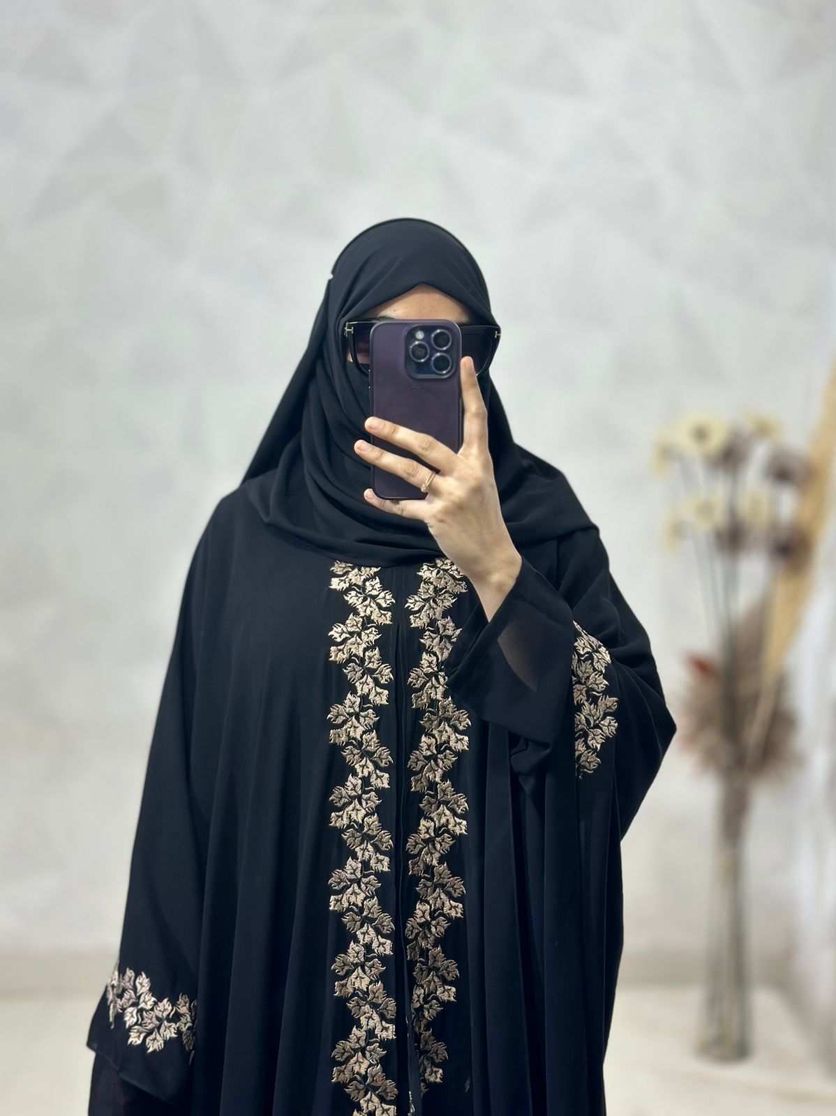 Indonesian Heavy Diamond Chiffon Black Abaya Burqa Floral Elegance and Dubai Style