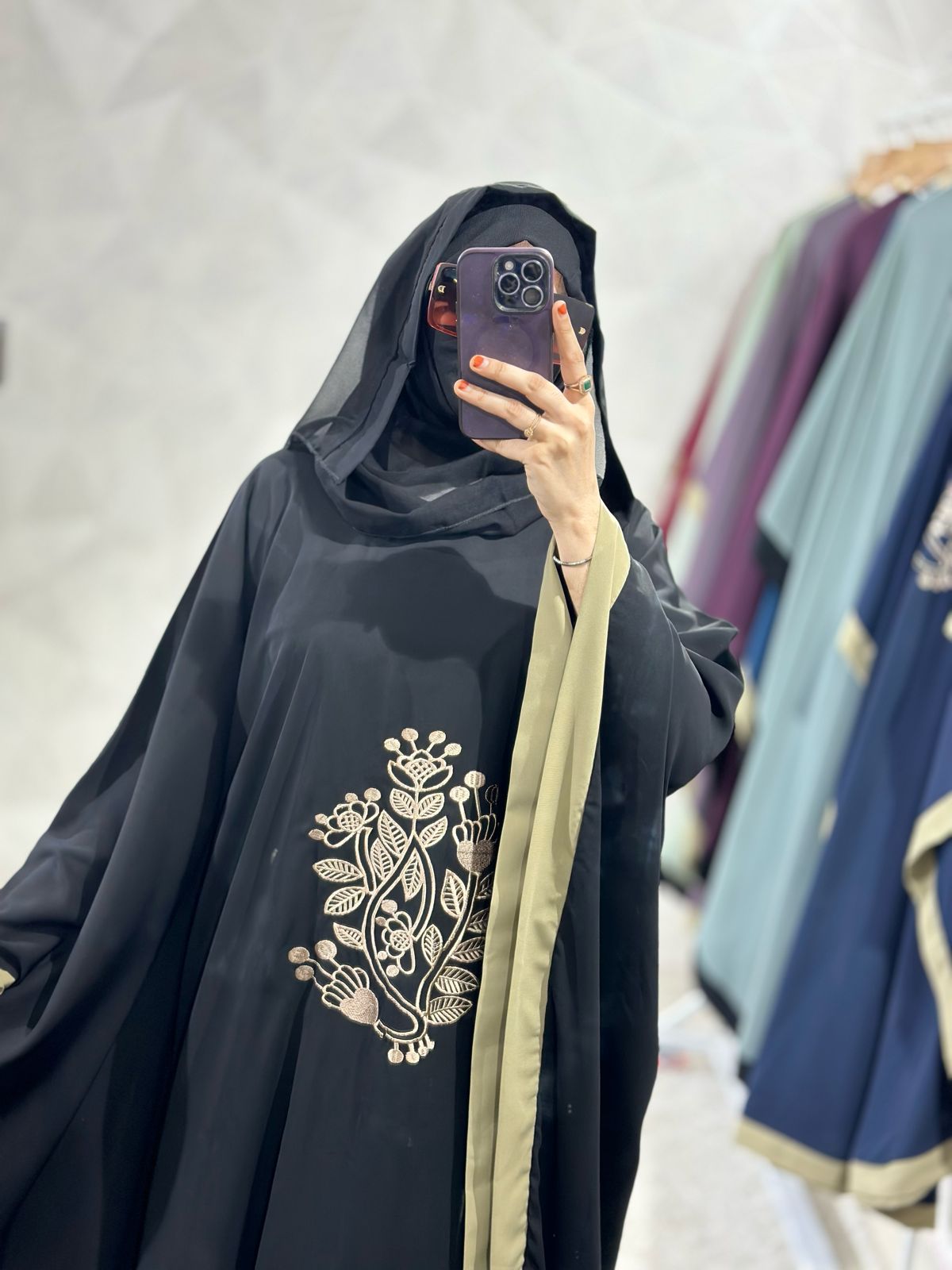 Dubai Style Firdaus Floral Embroidered Black Kaftan Abaya - Elegant Summer Wear