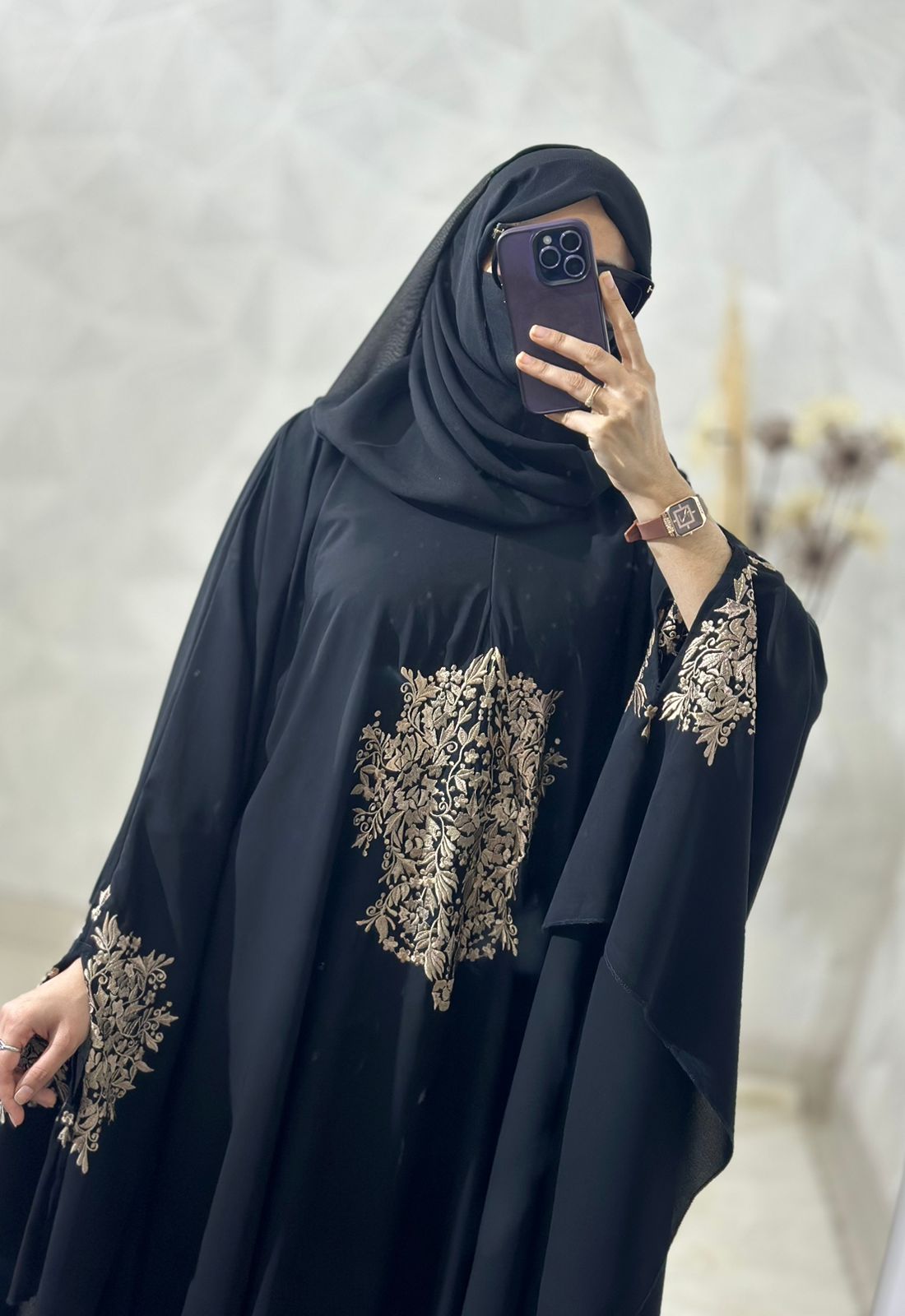 Stylish Black Irani Kaftan Abaya Hand Embroidered Kashibo Fabric