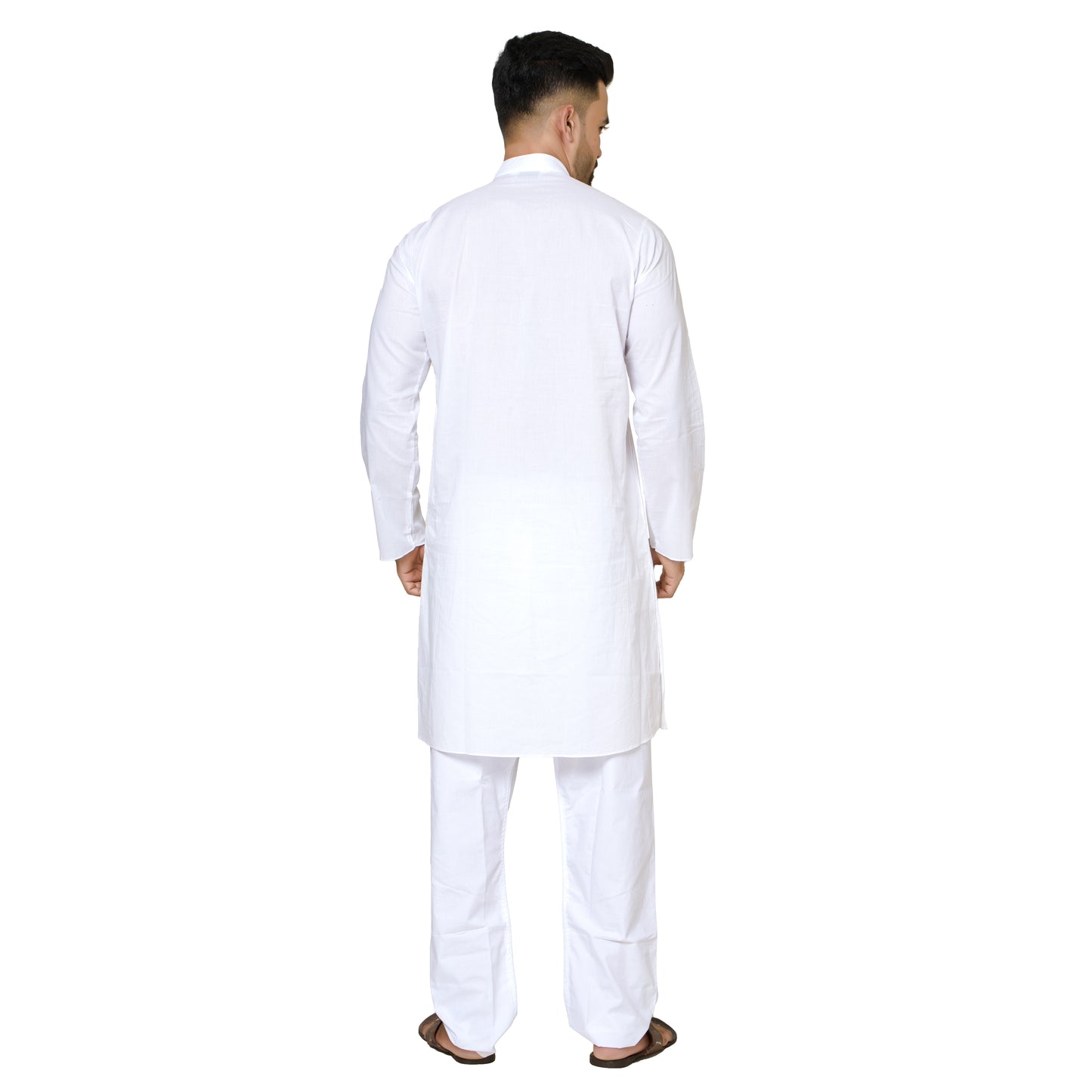 Klassic Men's Pure White Cotton Kurta with Patch Pocket