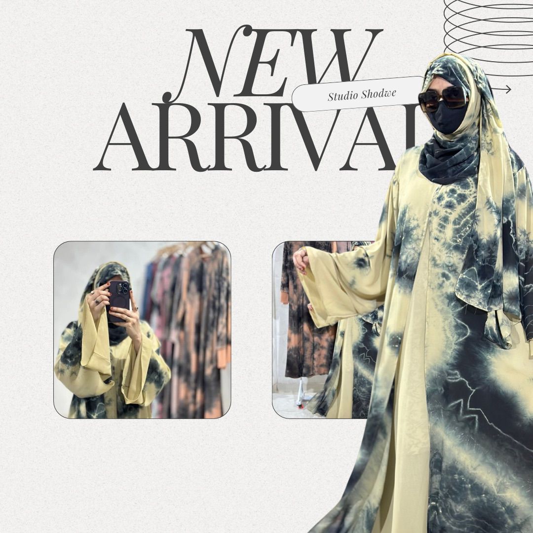 Dubai Style Double-Layered Tie Dye Printed Diamond Chiffon Abaya - Elegant Shrug Design
