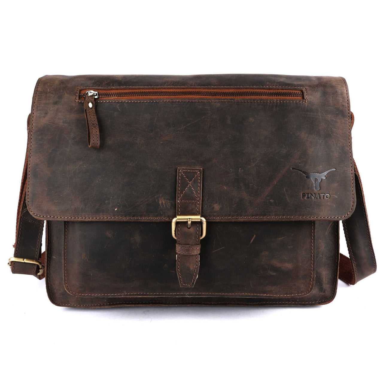 Pinato Leather Cognac Briefcase Portfolio, Messenger Bag for Men & Women (PL-5018)