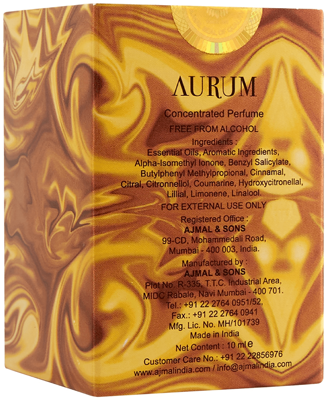 Ajmal Aurum Attar 10ml Pack Back Side