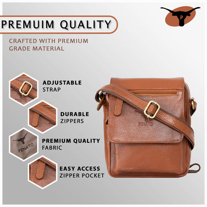 Pinato Genuine Leather Messenger Bag Tan Brown for Women & Men