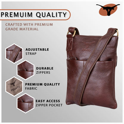 Pinato Genuine Leather Messenger Bag Dark Chocolate for Women & Men