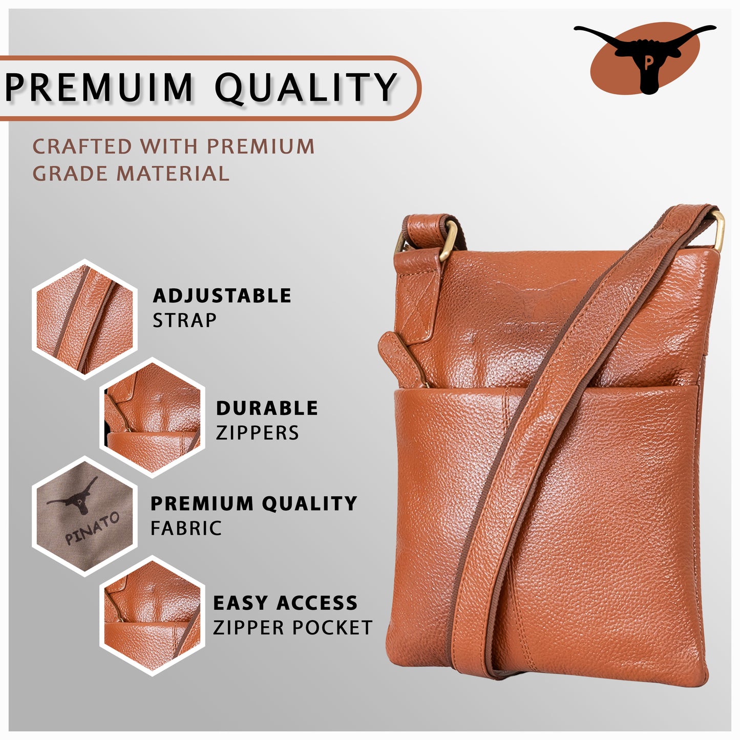 Pinato Genuine Leather Messenger Bag Tan Brown for Women & Men