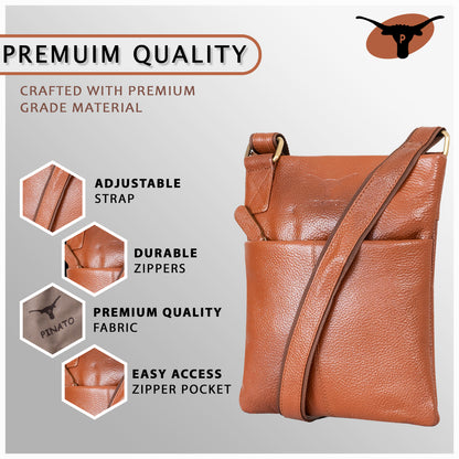 Pinato Genuine Leather Messenger Bag Tan Brown for Women & Men