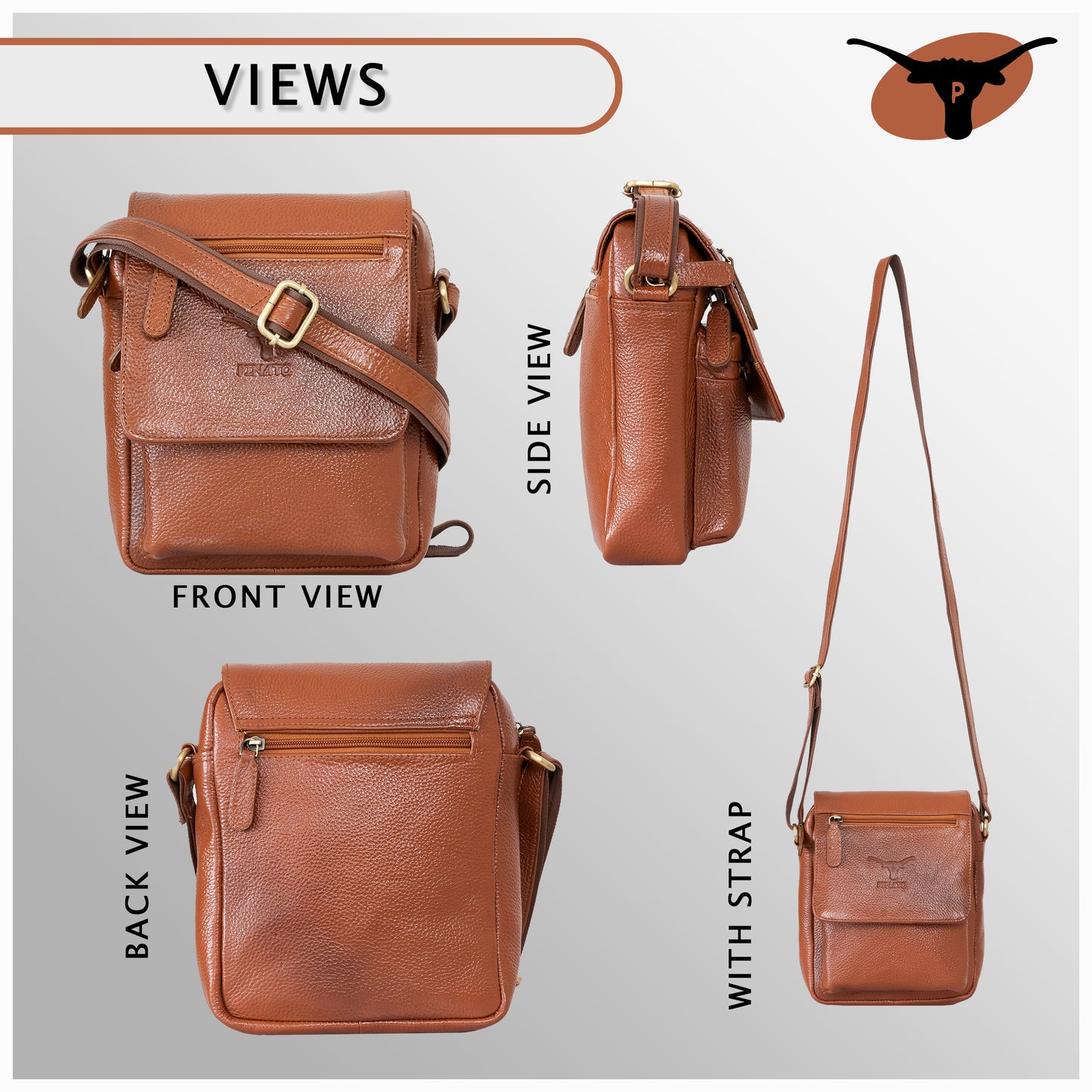 Pinato Genuine Leather Messenger Bag Tan Brown for Women & Men