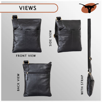 Pinato Genuine Leather Messenger Bag Jet Black for Women & Men