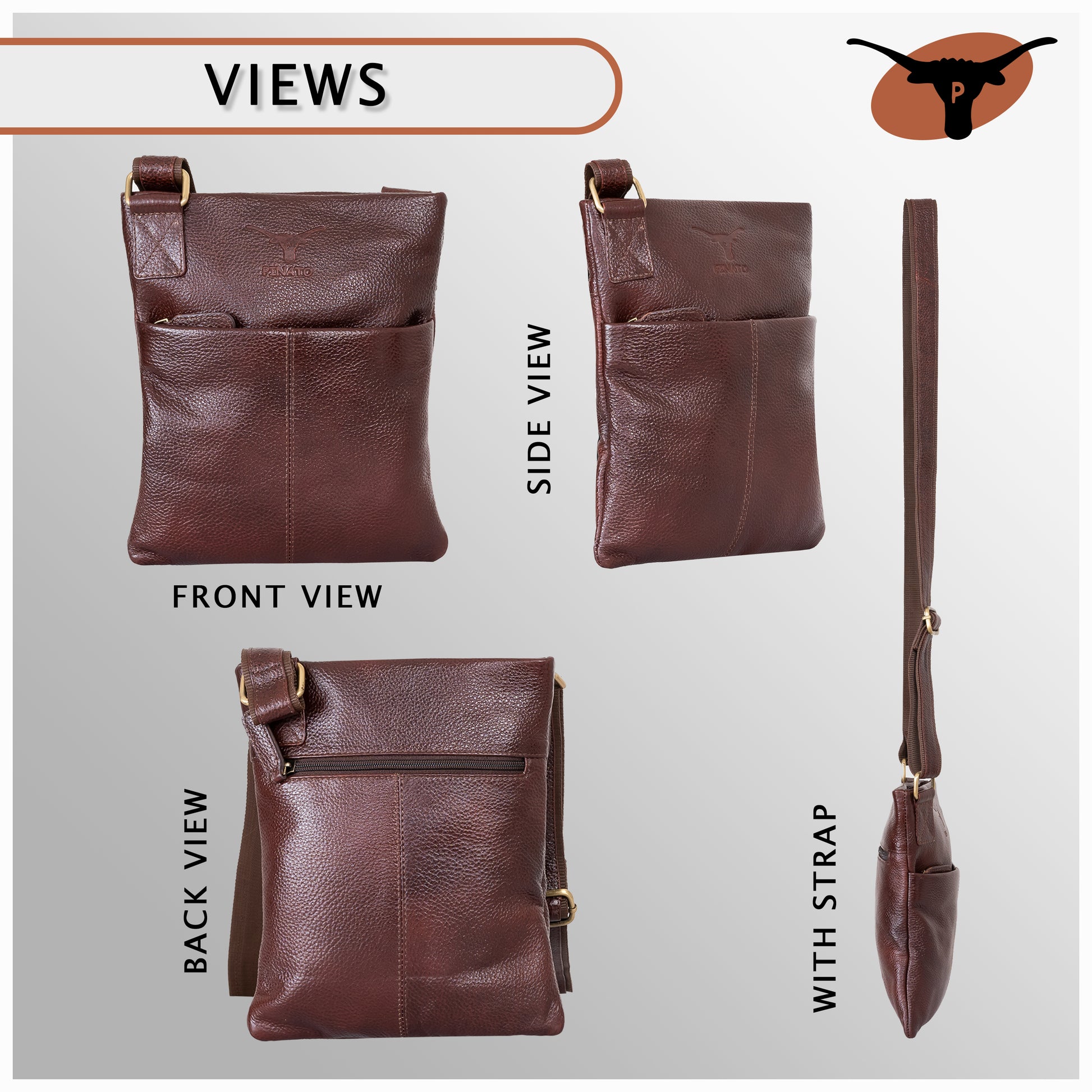Pinato Genuine Leather Messenger Bag Dark Chocolate for Women & Men