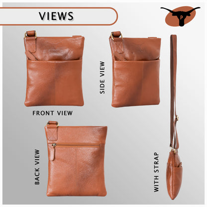 Pinato Genuine Leather Messenger Bag Tan Brown for Women & Men