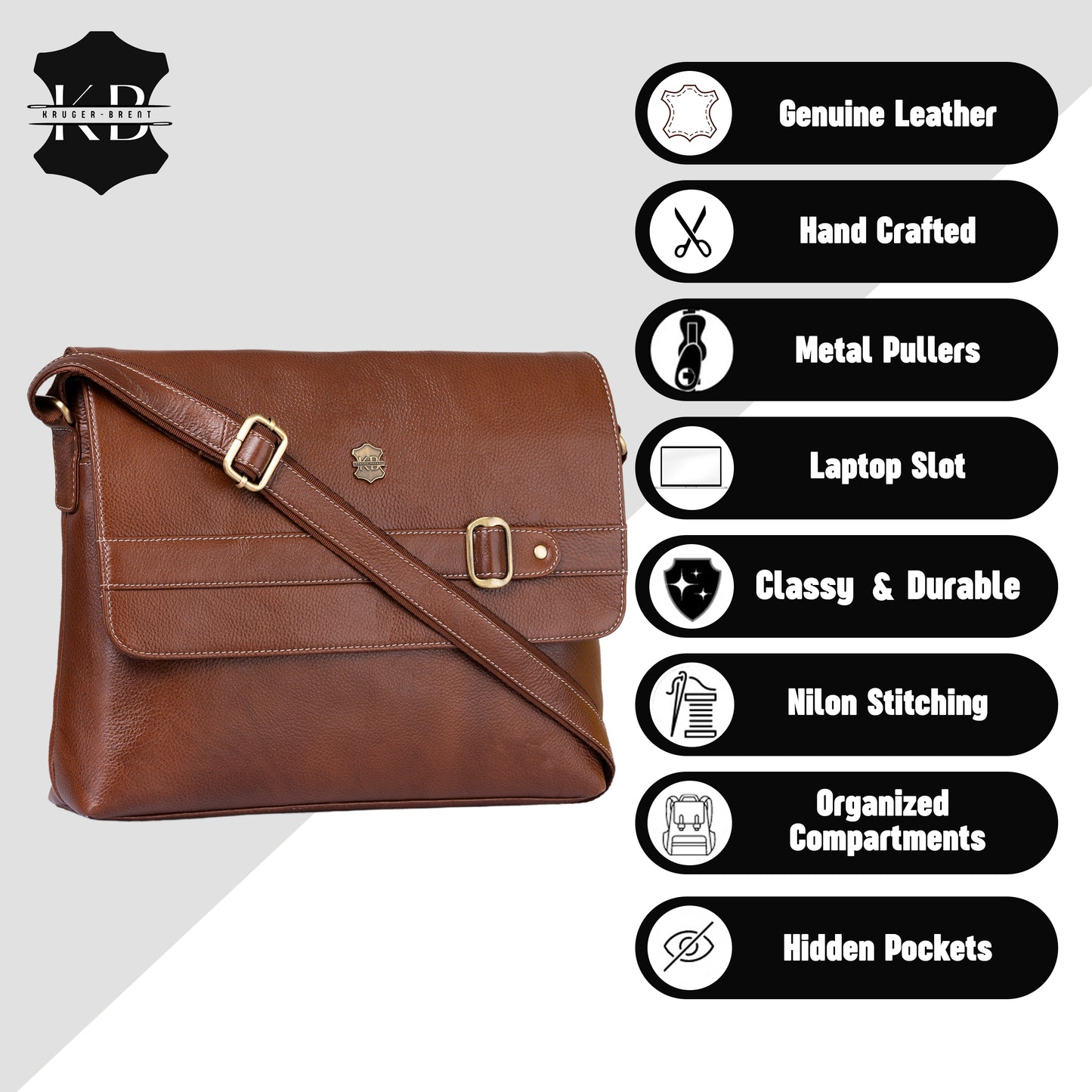 Kuger-Brent Dionysus Cognac Genuine Leather Unisex Messenger Bag