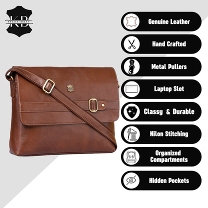 Kuger-Brent Dionysus Cognac Genuine Leather Unisex Messenger Bag