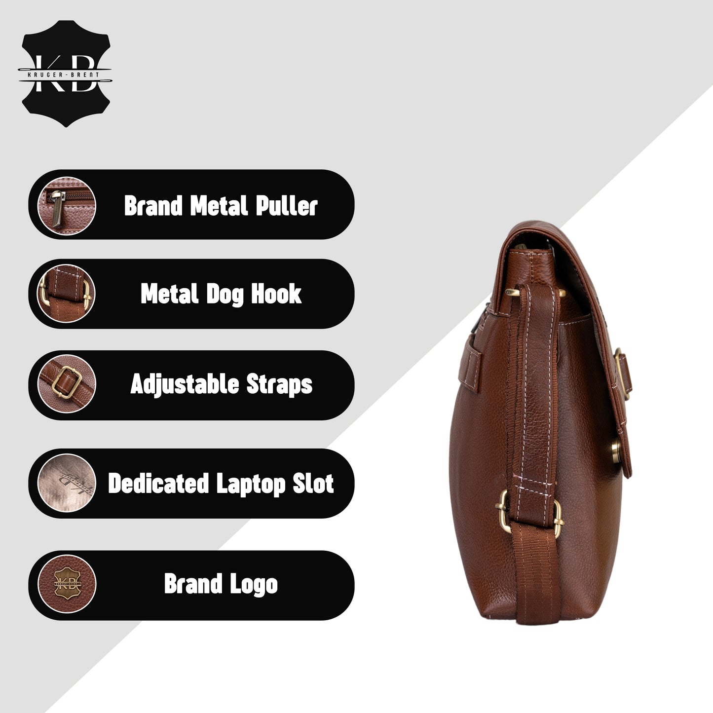 Kuger-Brent Dionysus Cognac Genuine Leather Unisex Messenger Bag