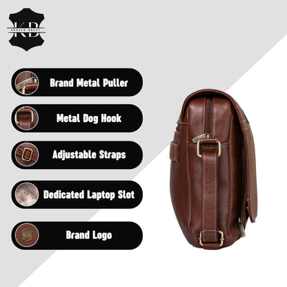 Kuger-Brent Cronus Brown Genuine Leather Unisex Messenger Bag