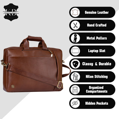 Kuger-Brent Pyramus Brown Genuine Leather Unisex Backpack Messenger Bag