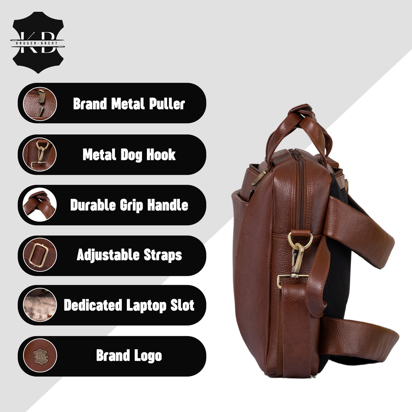 Kuger-Brent Pyramus Brown Genuine Leather Unisex Backpack Messenger Bag