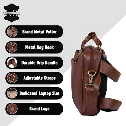 Kuger-Brent Pyramus Brown Genuine Leather Unisex Backpack Messenger Bag