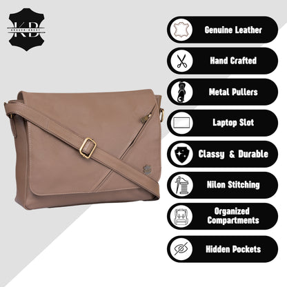 Kuger-Brent Hades Taupe Genuine Leather Unisex Messenger Bag