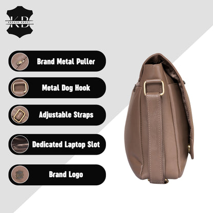 Kuger-Brent Hades Taupe Genuine Leather Unisex Messenger Bag