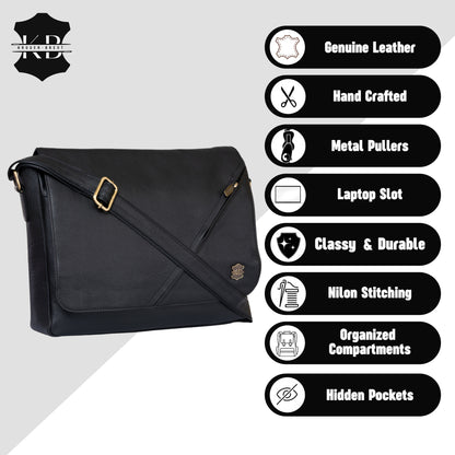 Kuger-Brent Hades Black Genuine Leather Unisex Messenger Bag