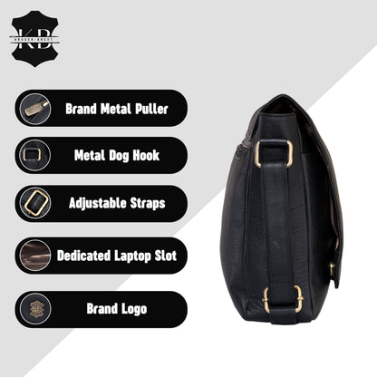 Kuger-Brent Hades Black Genuine Leather Unisex Messenger Bag