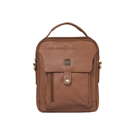 Kuger-Brent Zephyr Tan Genuine Leather Unisex Sling Bag