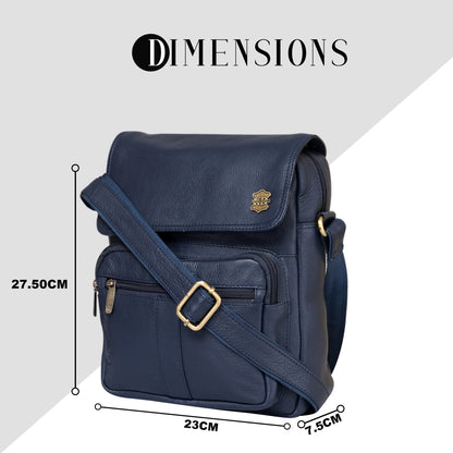 Kuger-Brent Euron Navy Genuine Leather Unisex Sling Bag